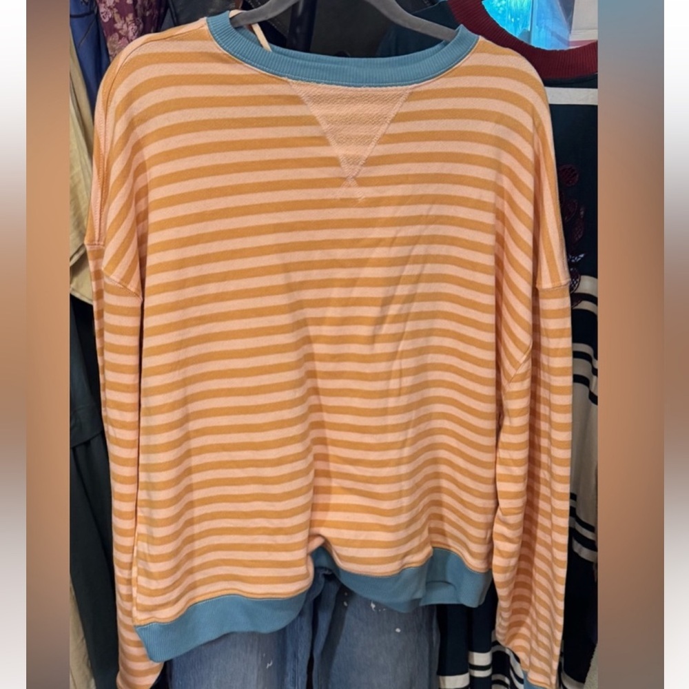 NWOT Free People We The Free Classic Striped Crewneck in Latte Combo Size Large - Picture 7 of 8